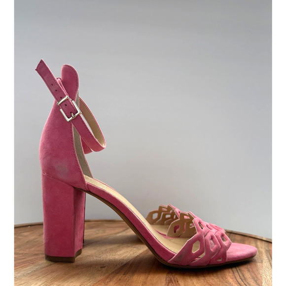 Vince Camuto Shoes Womens Size 7 Suede Block Heel Ankle Strap Sandals Cutout - Picture 1 of 12